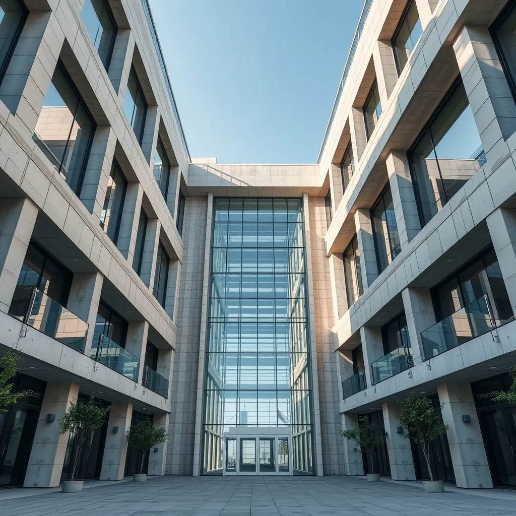 A technical architectural photo of a modern municipal buildi