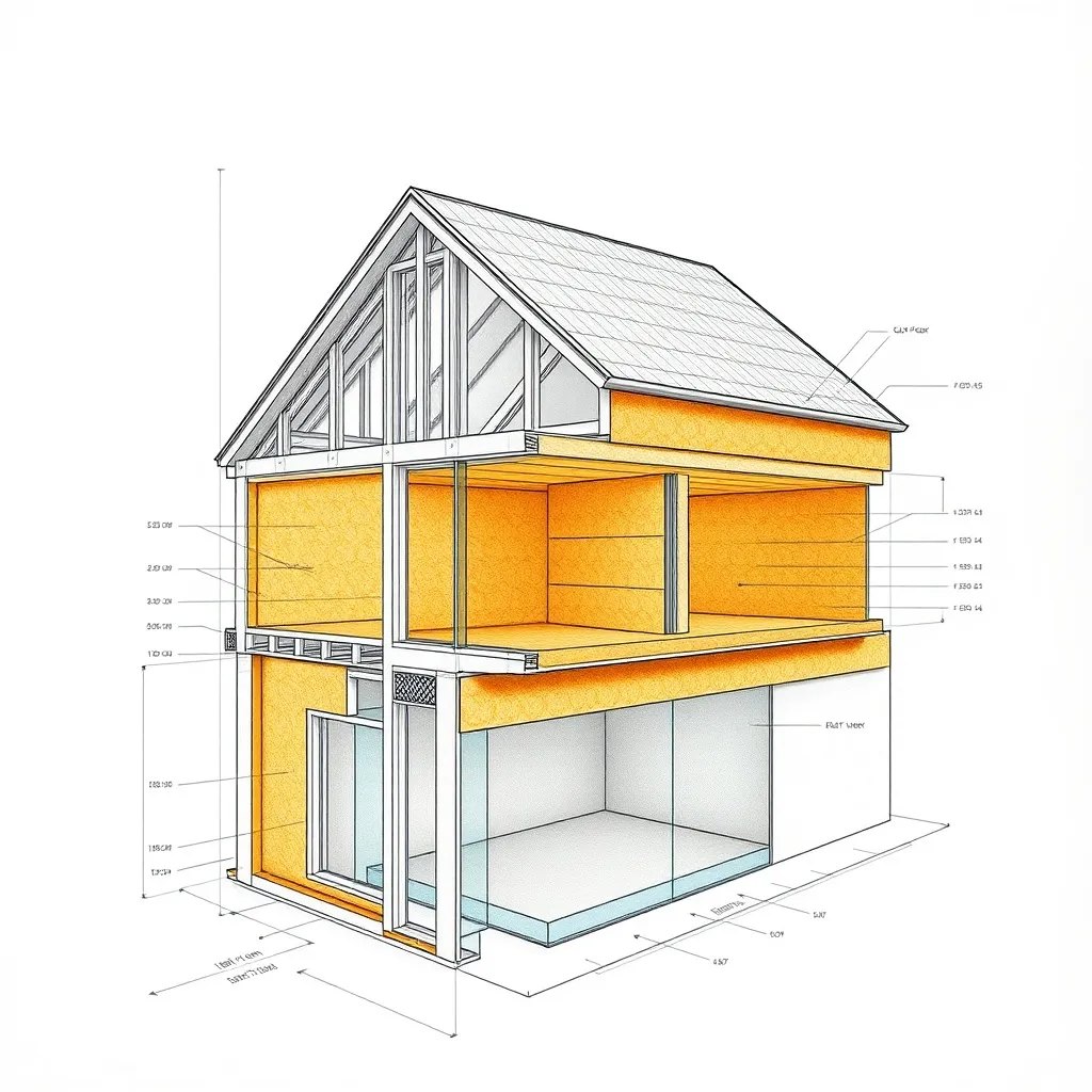 Detailed architectural drawing of a building thermal envelop